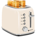 Aigostar 2-Slice Retro Toaster | Wide Slot Stainless Steel – Cream White