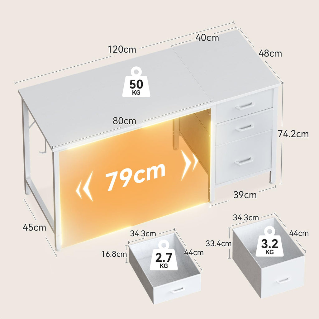 Coleshome Computer Desk with Drawers, 120cm Office Desk with Storage, White - image 3