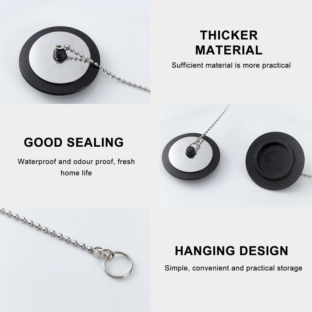 Universal bath plug with Stainless Steel Chain, bath plug replacement, Drain Stopper for Bathroom and Kitchen, bath plug and chain - image 3