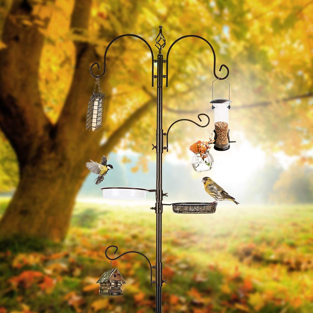 MIXXIDEA Bird Feeder Station Kit – 231cm Pole with 5-Prong Base & 4 Hooks