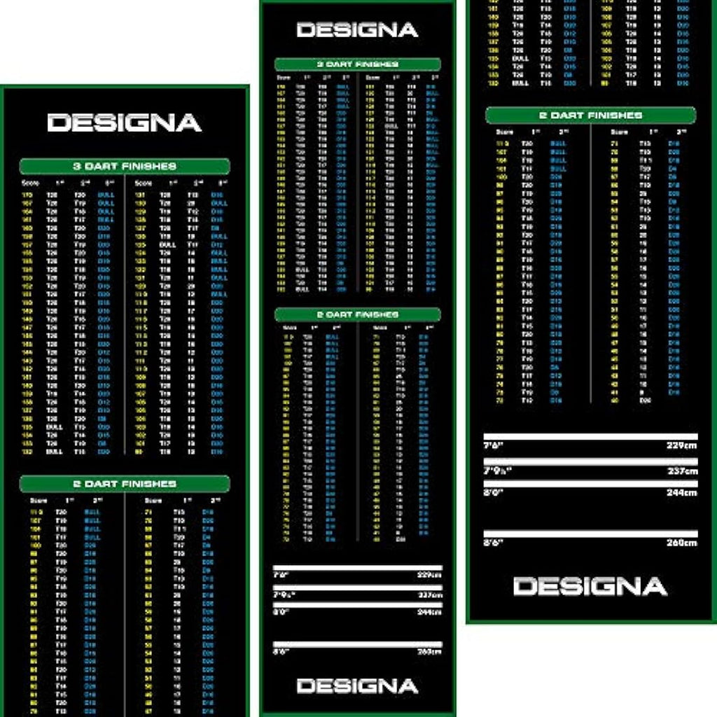 Designa Non-Slip Carpet Darts Mat with Checkout Chart & Oche Line