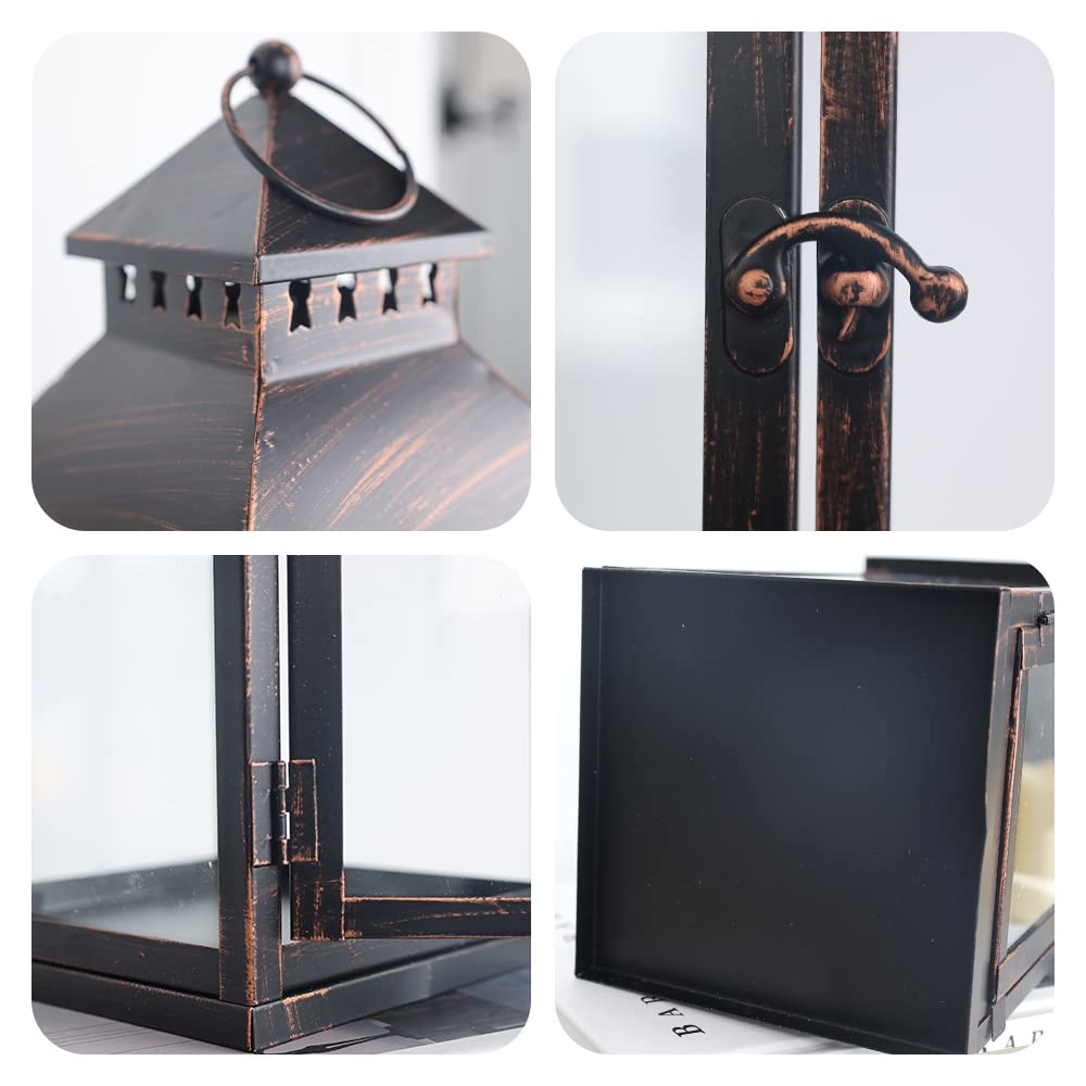 NEEDOMO Bronze Metal Lanterns - Set of 2 Decorative Outdoor Candle Holders