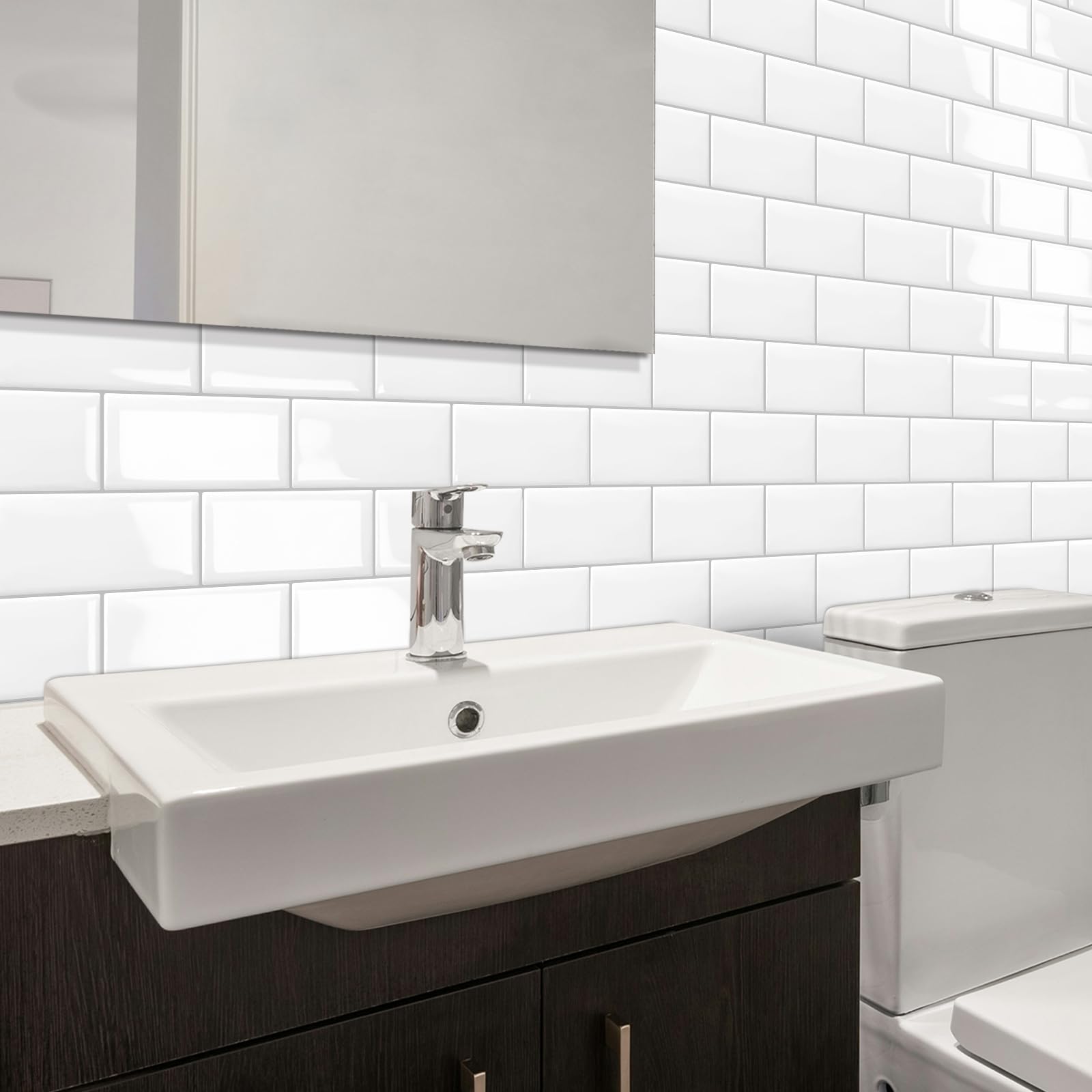 DEWOO White Subway Peel and Stick Wall Tiles – 10-Sheet Adhesive Backsplash
