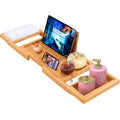 ADOV Luxury Bamboo Bath Caddy Tray – Extendable Wooden Bathtub Rack