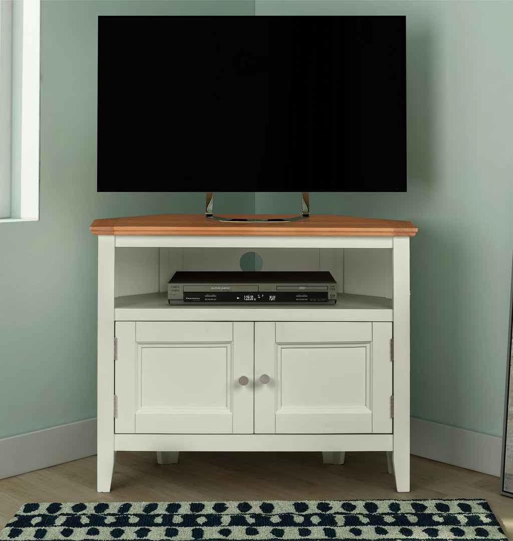 Hallowood Furniture Clifton Oak Painted Green Off White Corner TV Unit