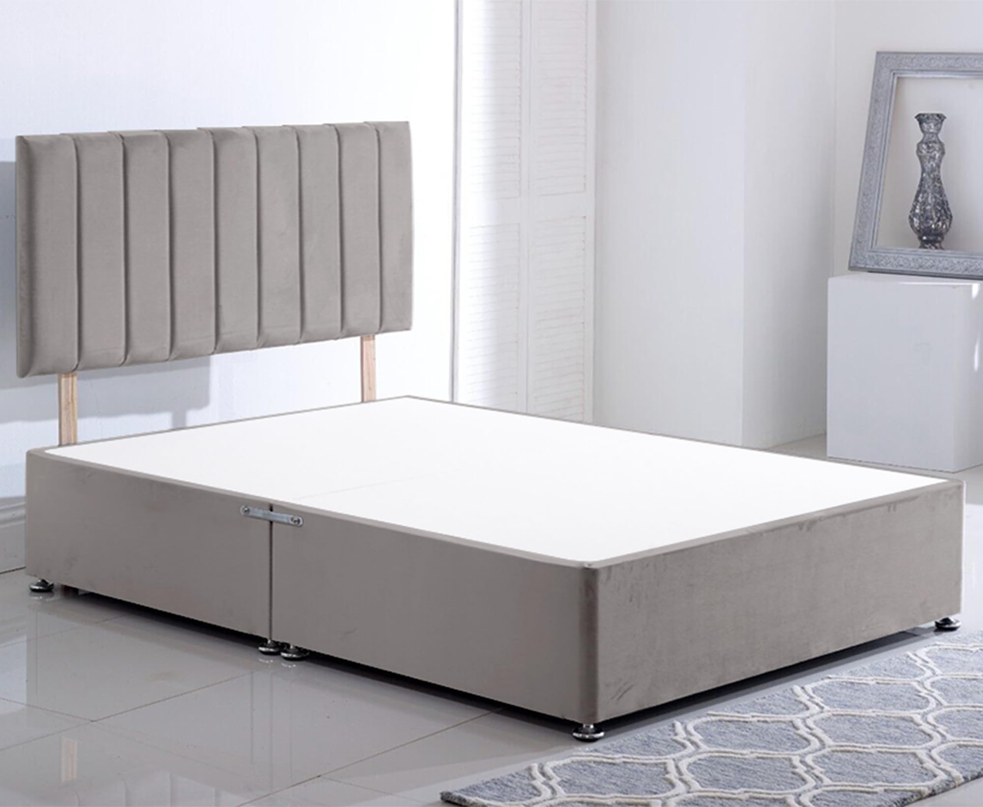 ComfoRest 4FT6 Double Divan Bed Base | Silver Plush Minimalist Frame