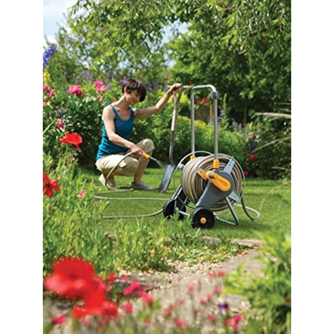 Hozelock Metal Pro Hose Reel Cart – 30m Premium Hose with Fittings