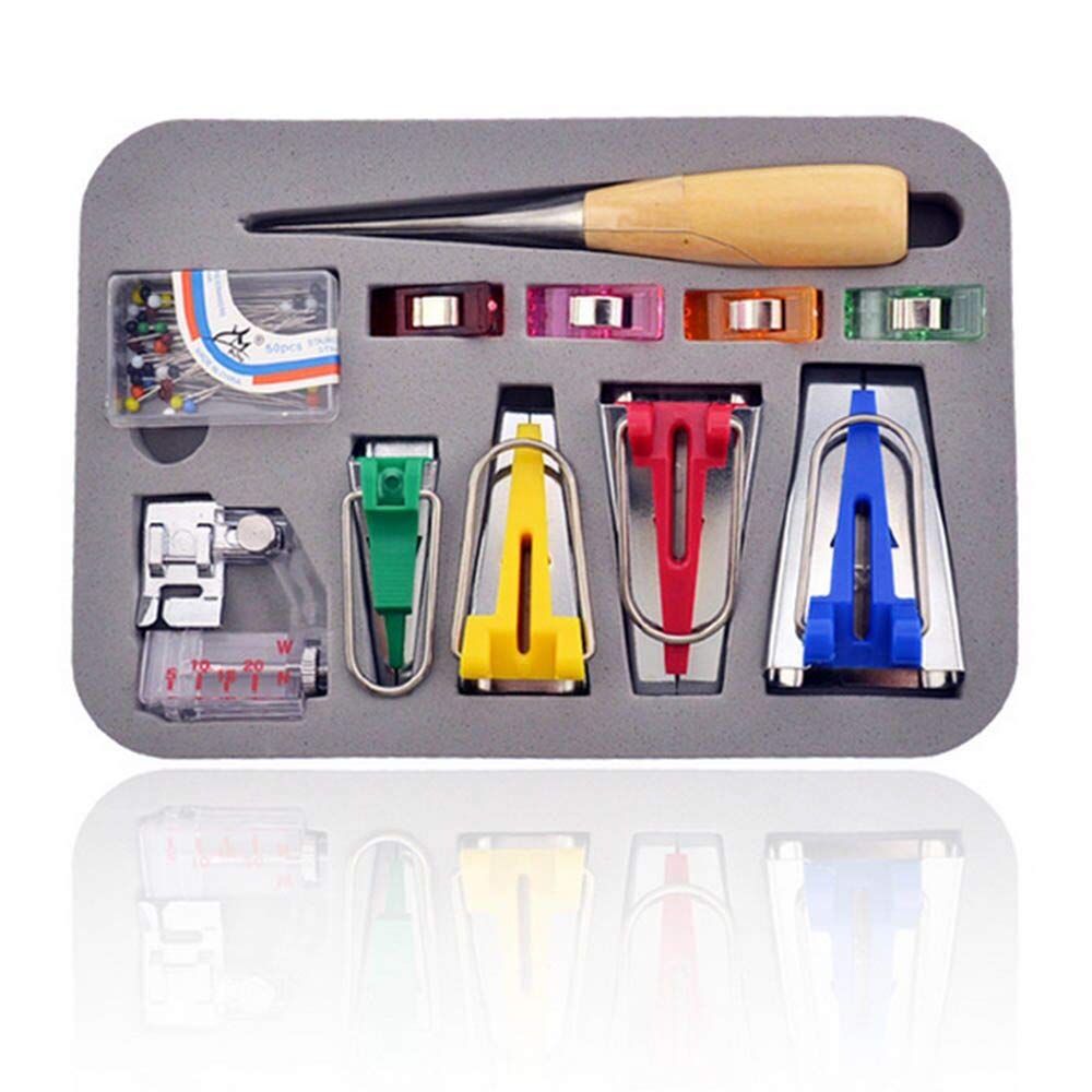 Bias Tape Maker Set - 4 Sizes with Sewing Clips & Awl