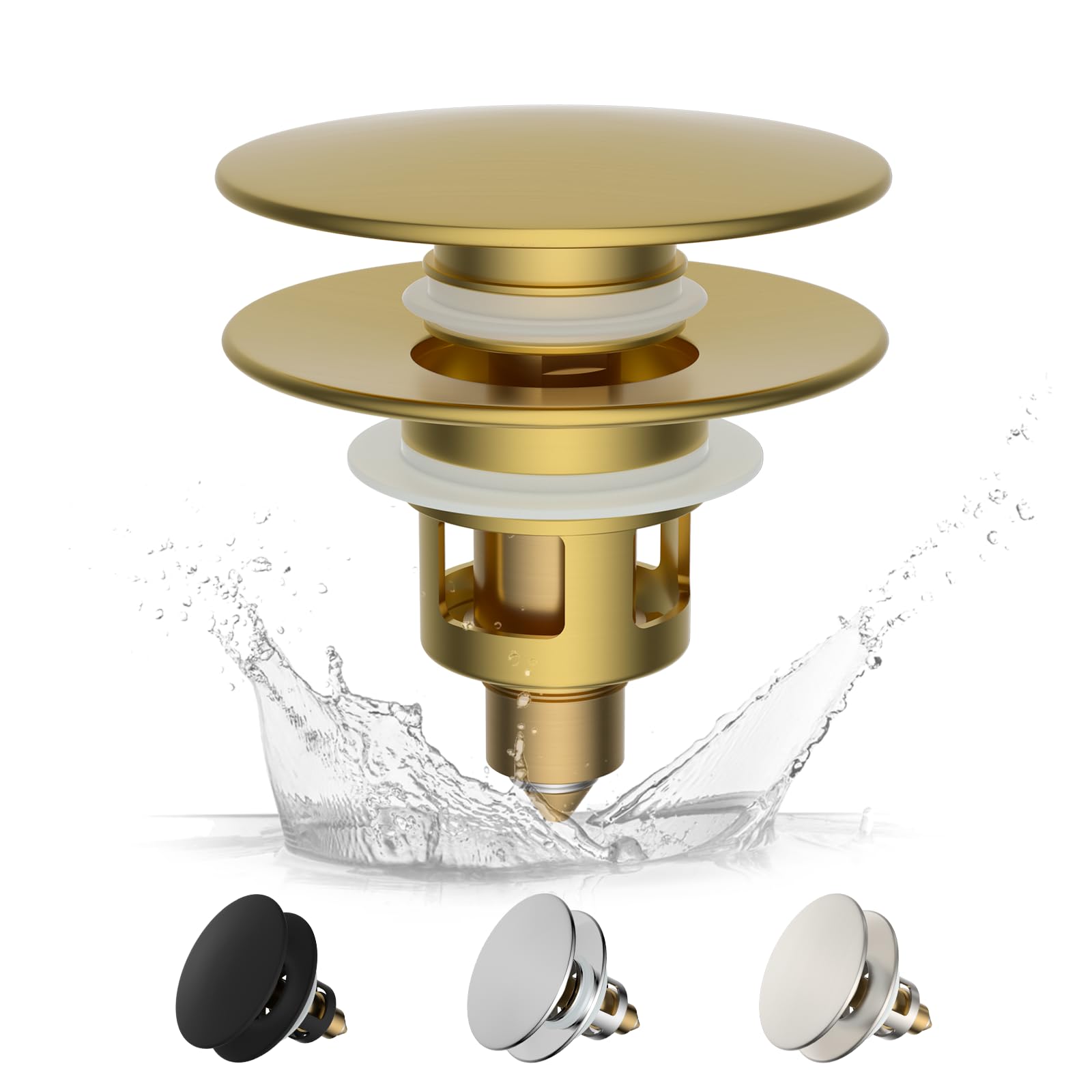 Hibbent Universal Pop-up Sink Stopper | Brass Drain Plug - Brushed Gold