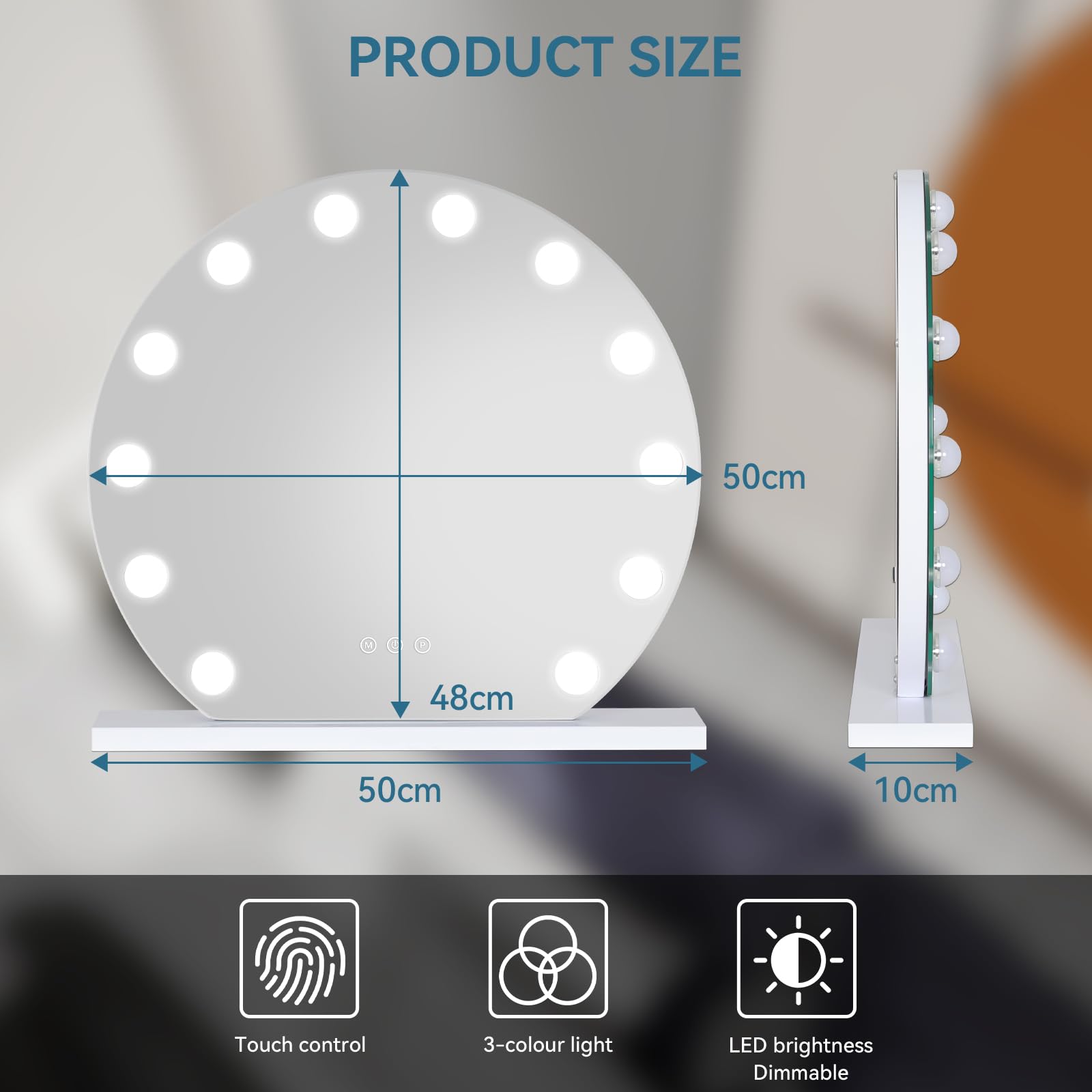 YOURLITE Hollywood Vanity Mirror – Round LED Makeup Mirror with USB