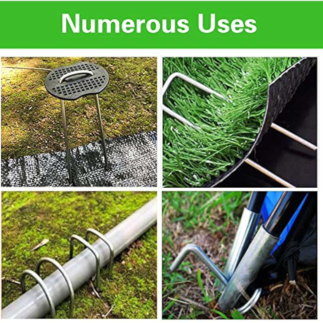 Bakulyor 200 Galvanized Steel Garden Pegs with Washers - 6 Inch U-Stakes