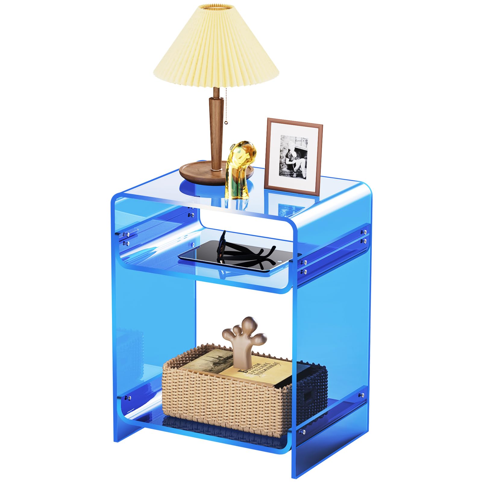 solaround Acrylic Side Table | 3-Tier Modern Nightstand - Blue