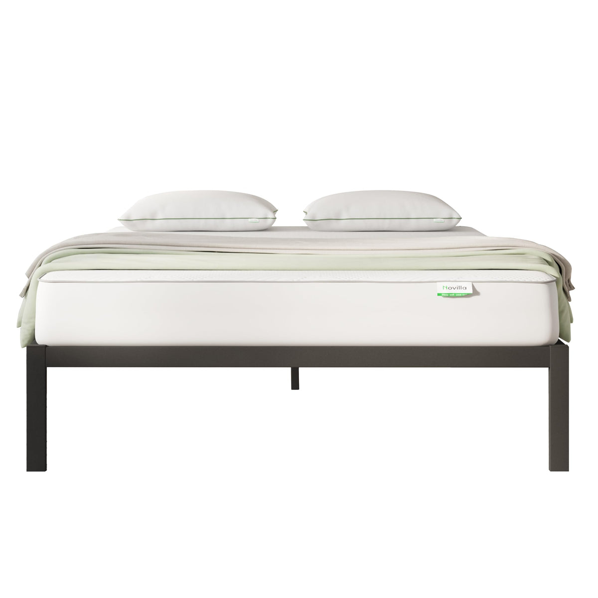 Novilla 30.5cm Metal Bed Frame, Platform Bed Frame with Noise-Cancell Design, Engineered Wood Slat Support, Solid Support Legs, Easy Assembly - image 1