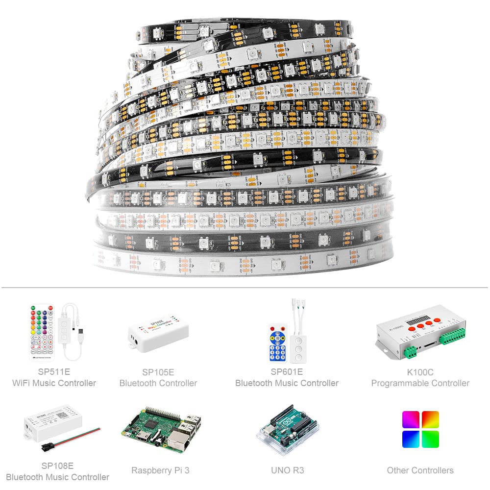 BTF-LIGHTING WS2812B Addressable LED Strip | 5m 60LEDs/m Black PCB IP65