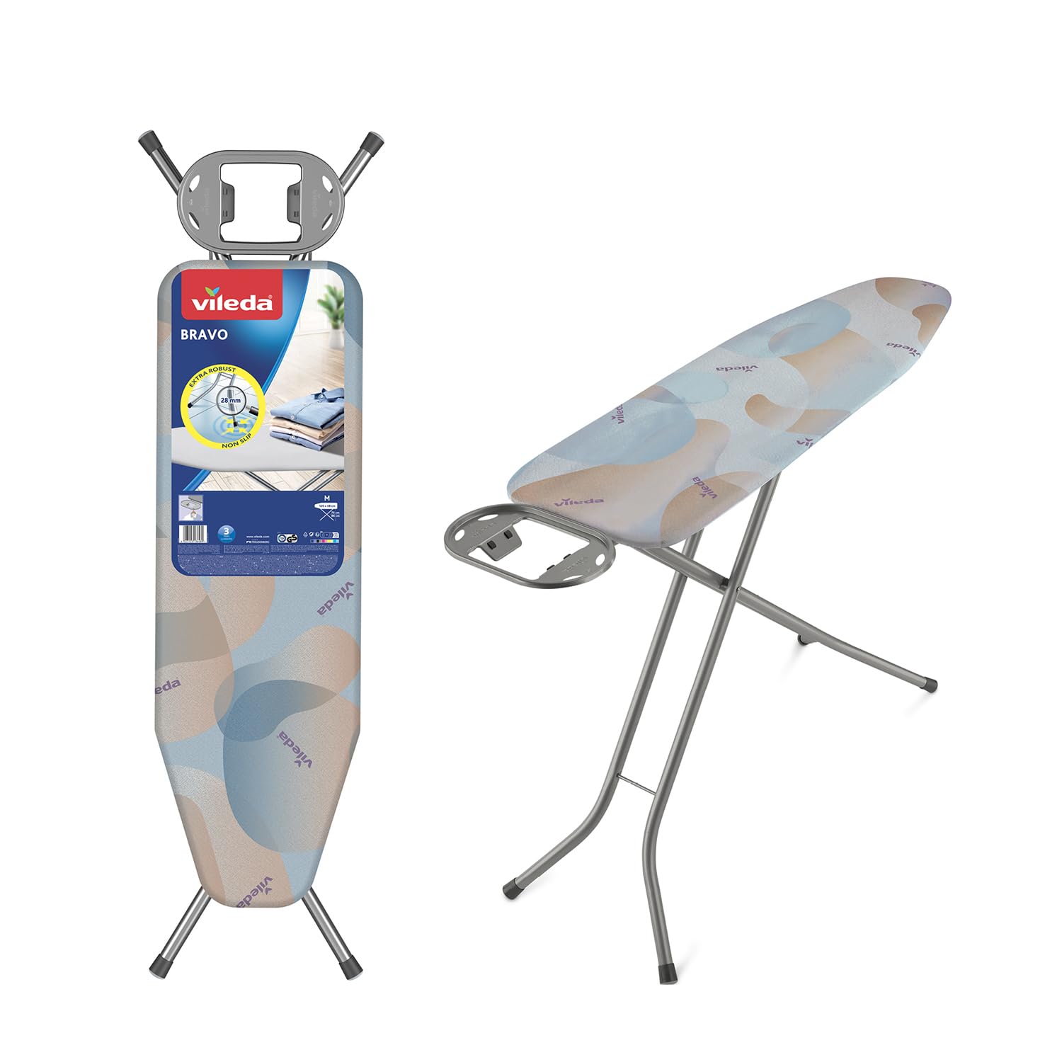 Vileda Bravo Ironing Board – Blue Medium Steam Permeable Metal 120x38cm