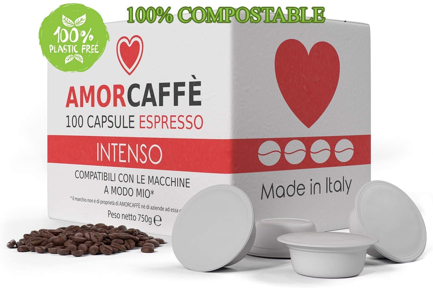 Amorcaffe Intenso Coffee Pods - 100 Compostable Lavazza A Modo Mio