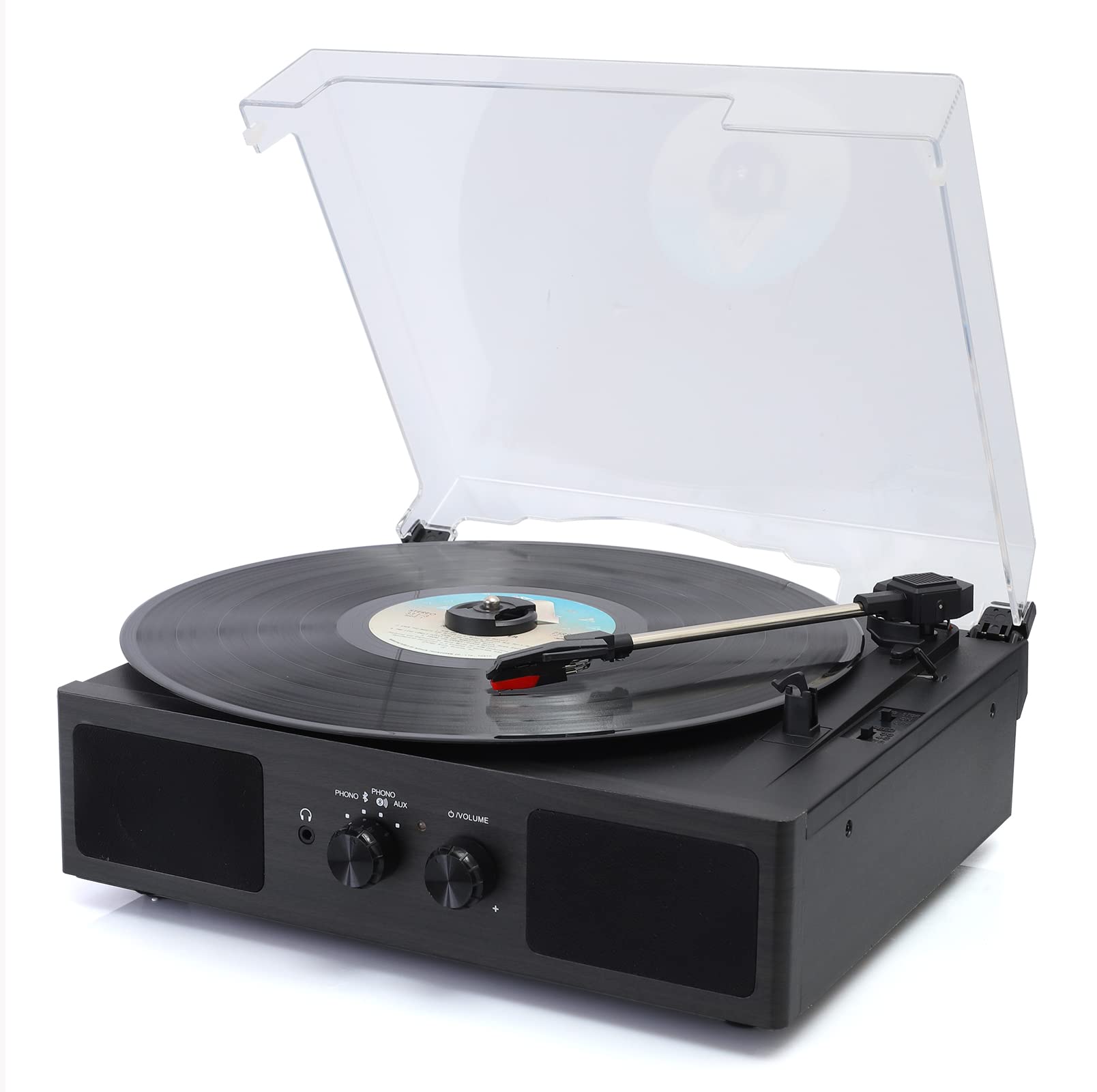 Hernido 3-Speed Belt-Driven Vinyl Record Player with Bluetooth – Black