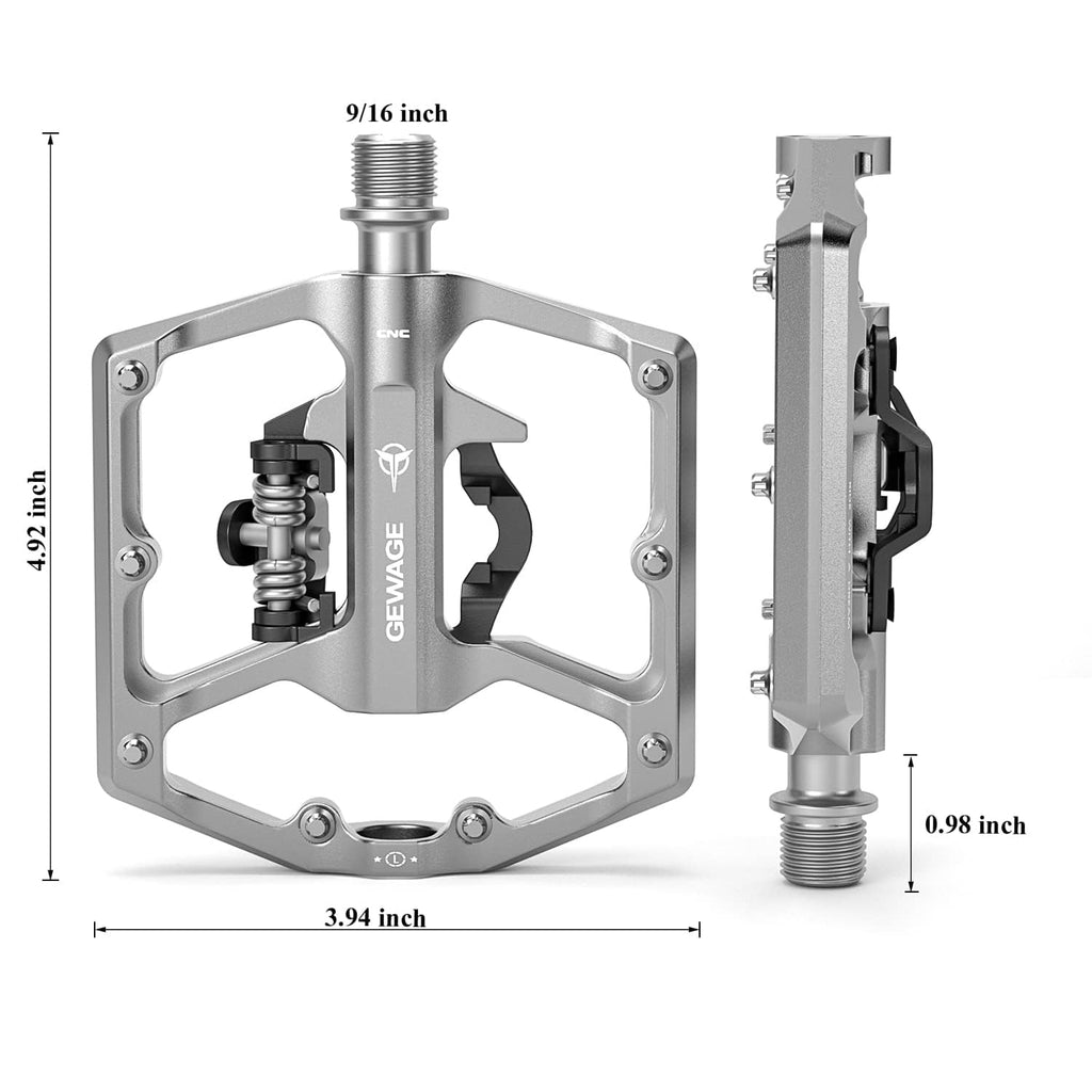 GEWAGE Dual Function MTB Pedals | CNC Aluminum SPD & Flat 9/16" Bike Pedals