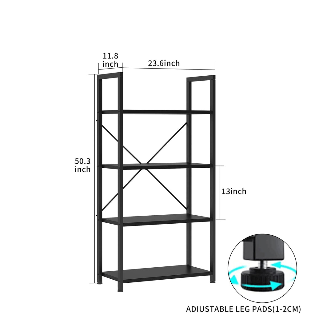 VERMESS 4-Tier Industrial Bookshelf – Rustic Wood and Metal Display Rack