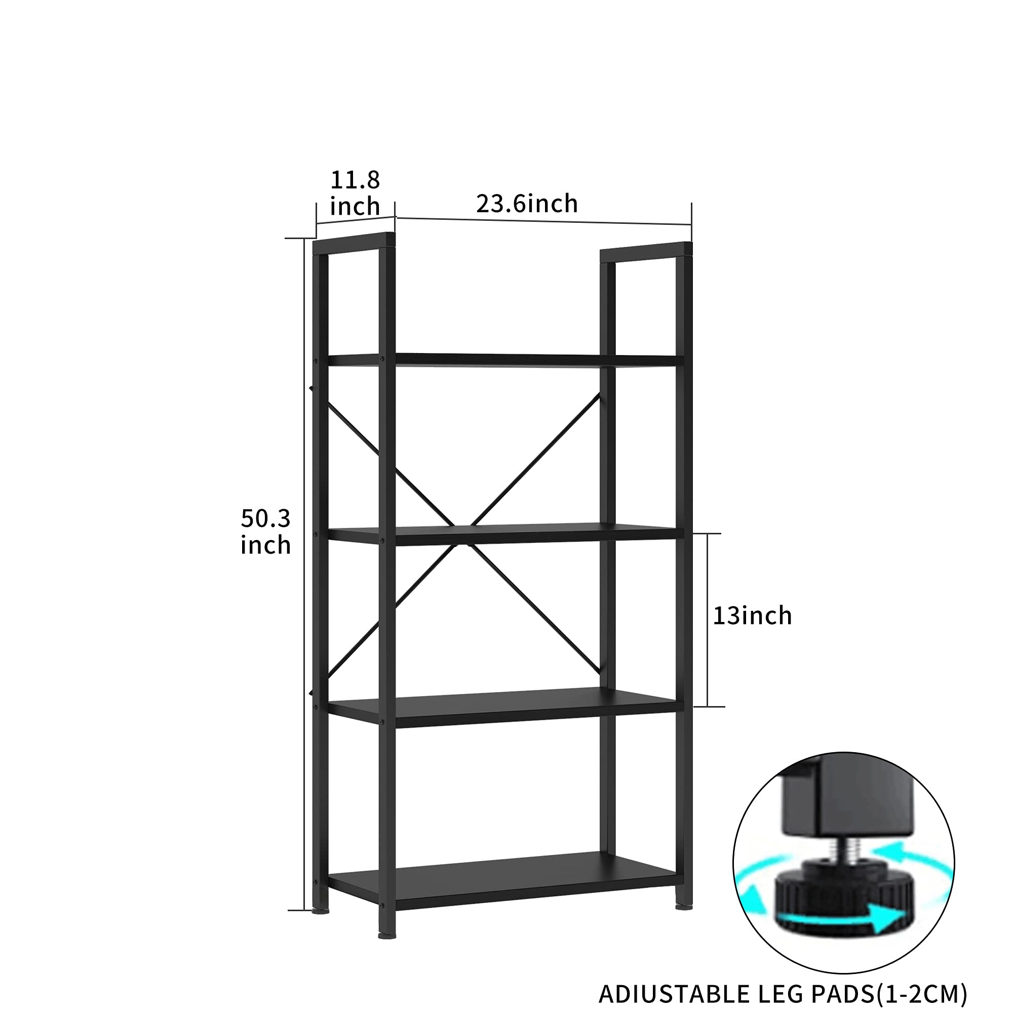 VERMESS 4-Tier Industrial Bookshelf – Rustic Wood and Metal Display Rack