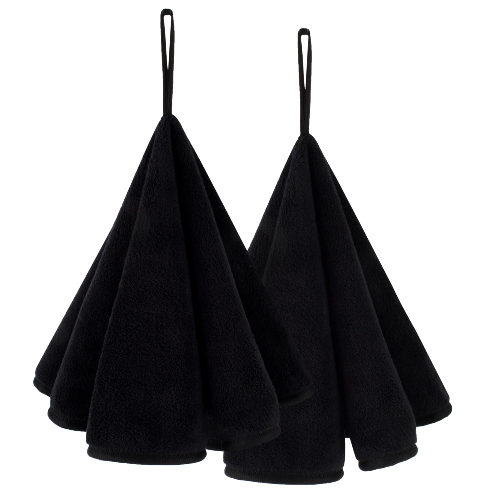 VIVOTE 2-Piece Round Microfibre Hand Towels with Hanging Loops – Black