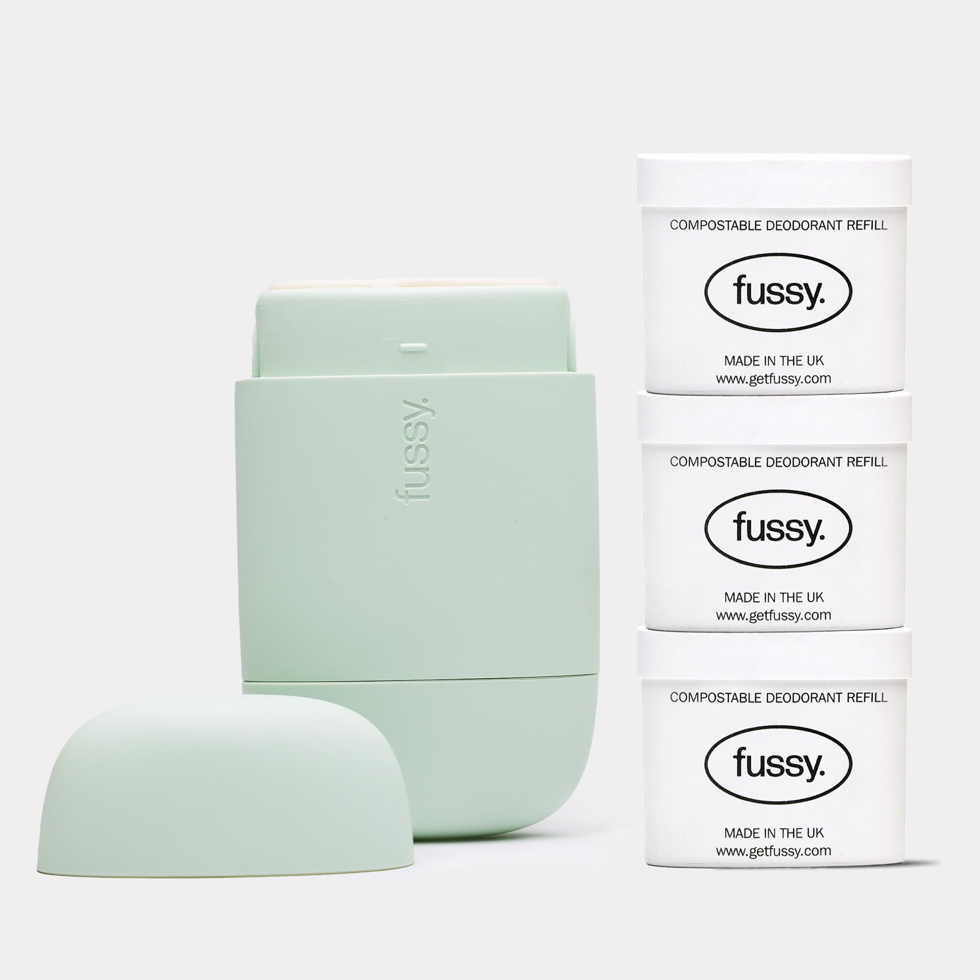 Fussy Natural Refillable Deodorant - Lime & Mandarin - Mint Green Case