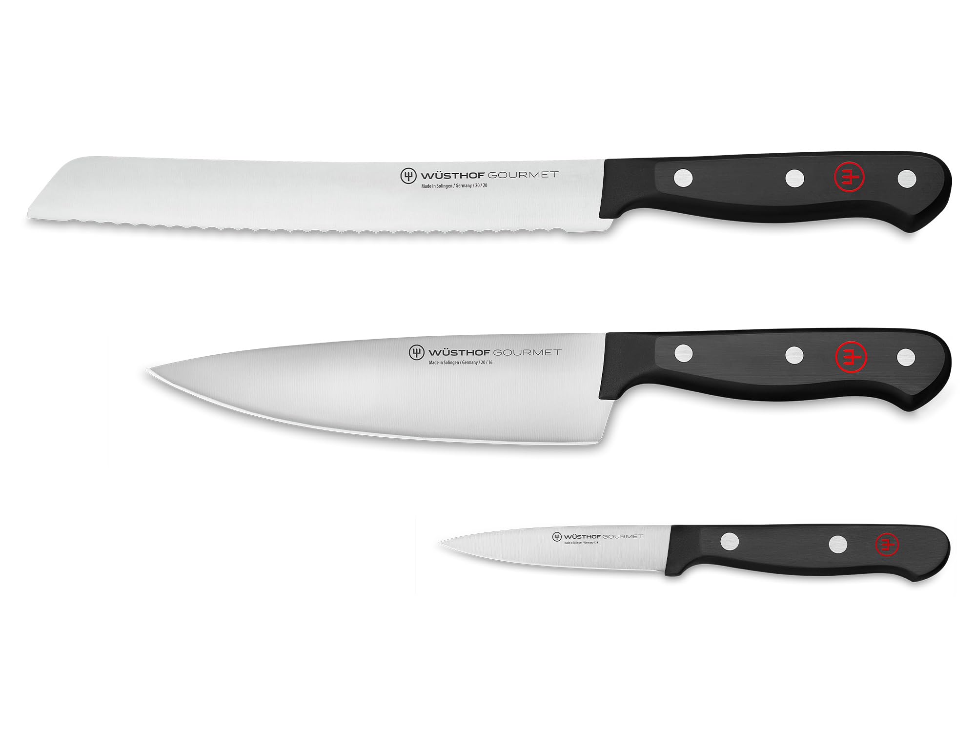 Wüsthof Gourmet 3-Piece Kitchen Knife Set | Black and Silver Cutlery