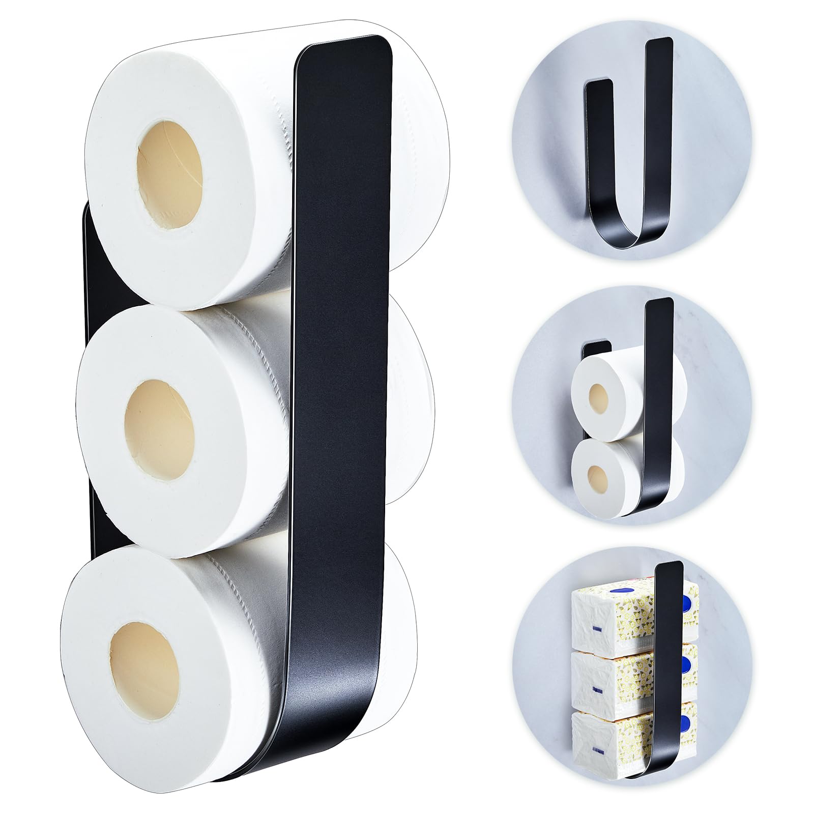 YYBO Toilet Roll Storage – Wall Mounted Adhesive Metal Holder, Matte Black
