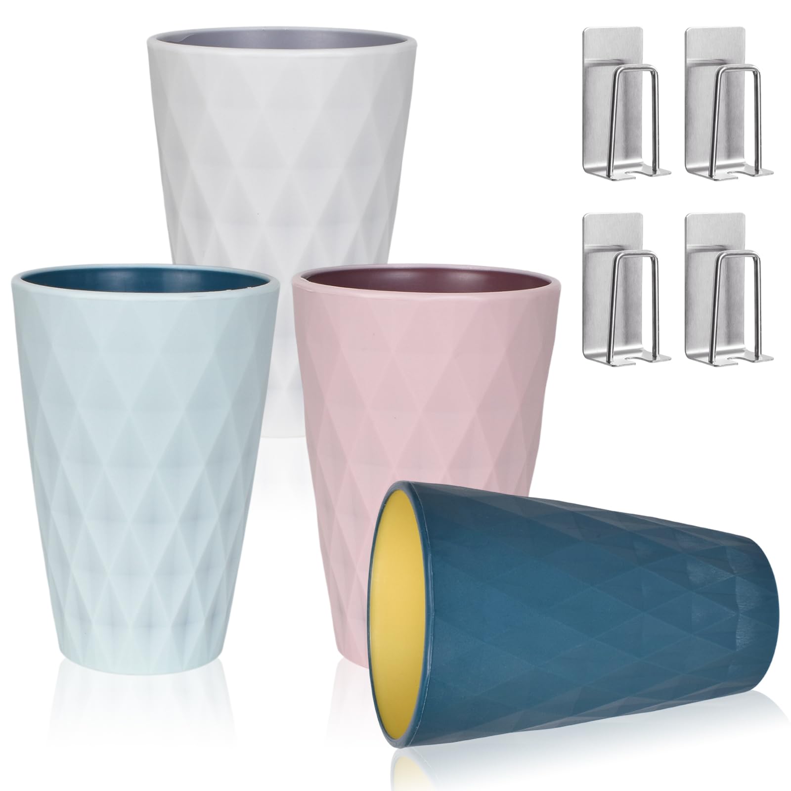 4-Piece Wall Mount Toothbrush Holder and Reusable Cup Set