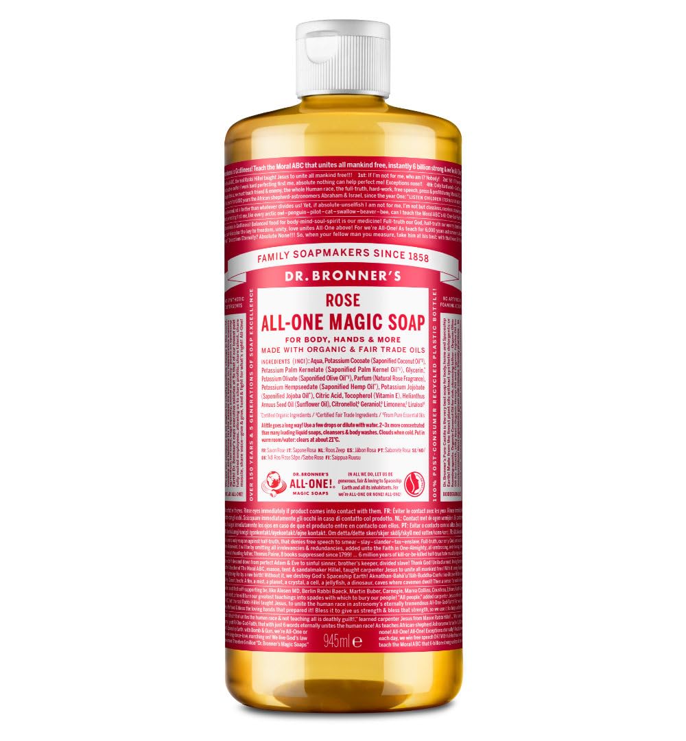 Dr. Bronner's Rose Pure-Castile Liquid Soap – Organic & Vegan 945ml