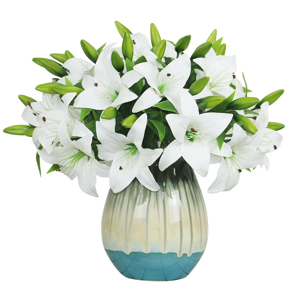 Olrla 20pcs White Real Touch Artificial Tiger Lily Flowers for Weddings