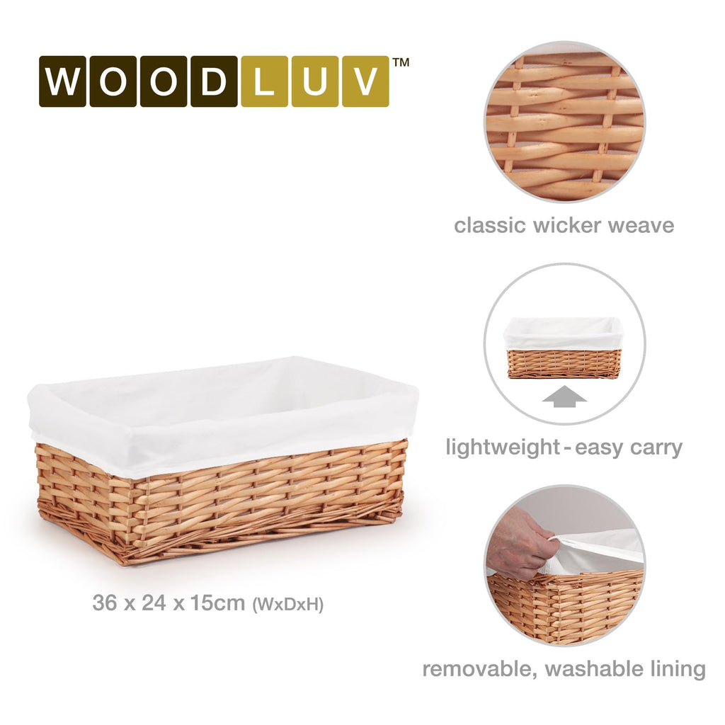 Woodluv Brown Wicker Storage Basket W/Off White Cloth Lining Xmas Hamper - Medium - image 2