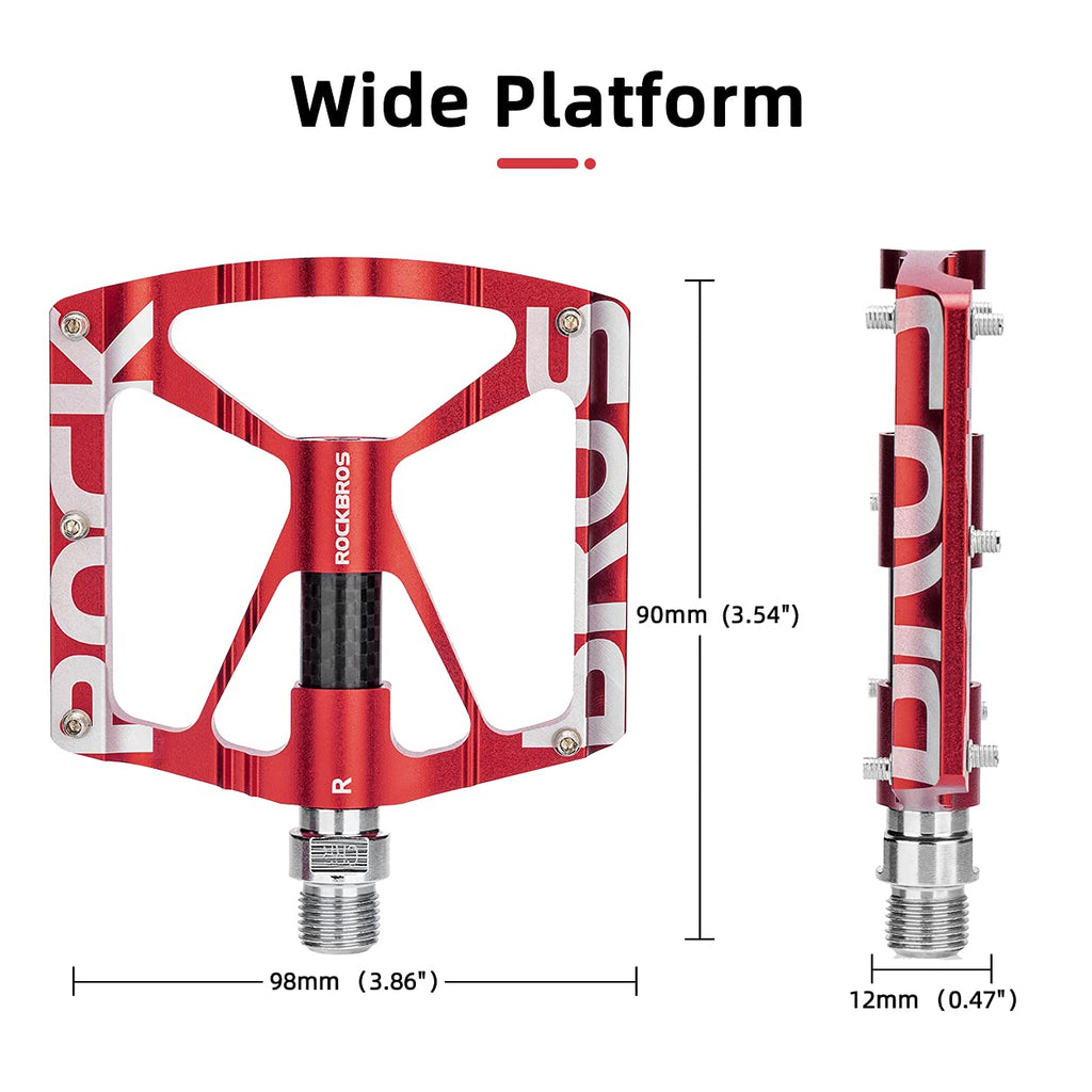 ROCKBROS MTB Bicycle Pedals - 9/16 Aluminum Alloy Non-Slip - Red