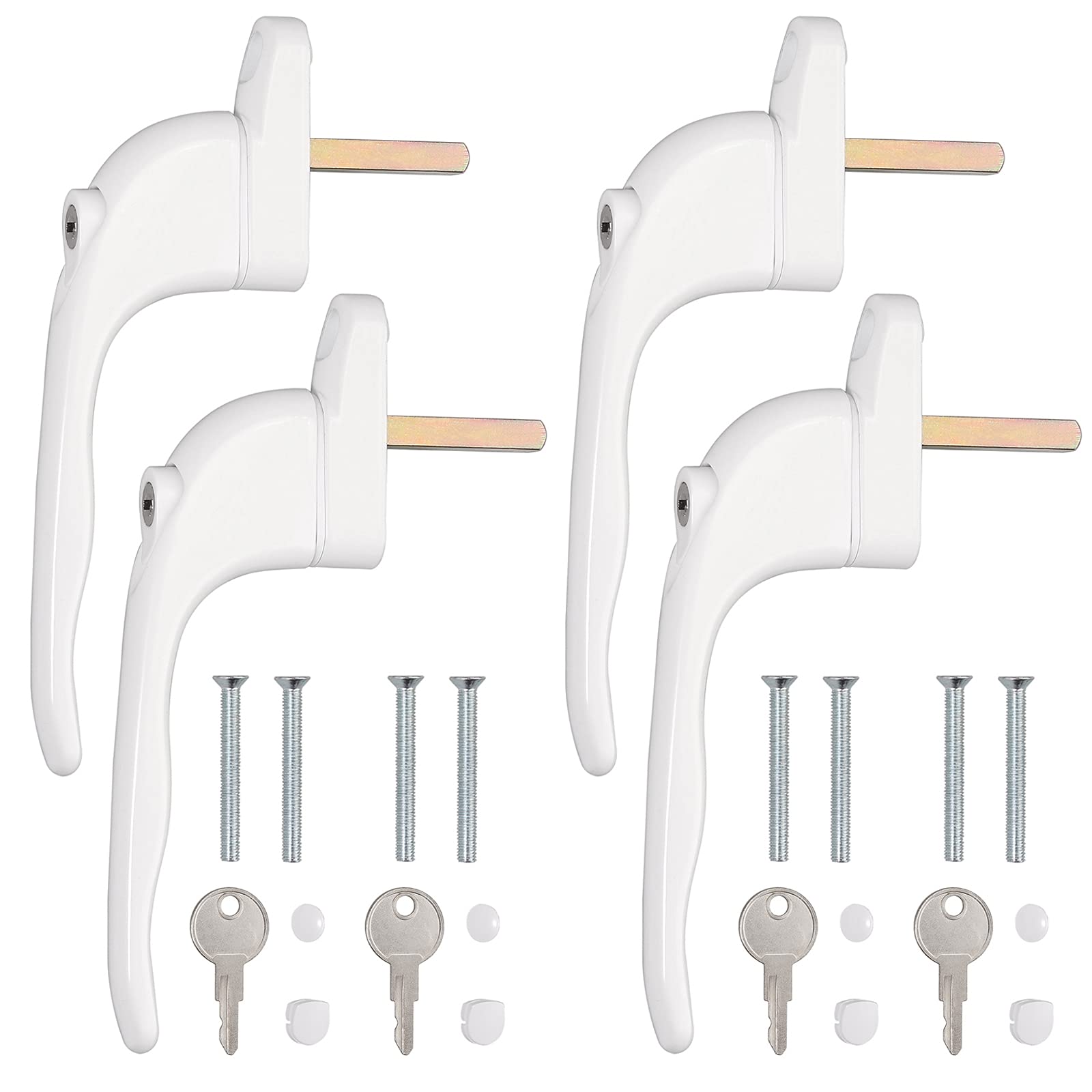 Kamtop 4 PCS Lockable Espag Window Handles | White Aluminum for UPVC