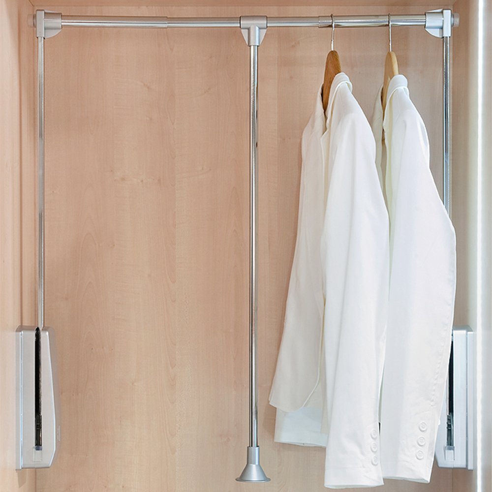 Emuca Pull Down Wardrobe Rail Lift | 600-830mm Adjustable Chrome