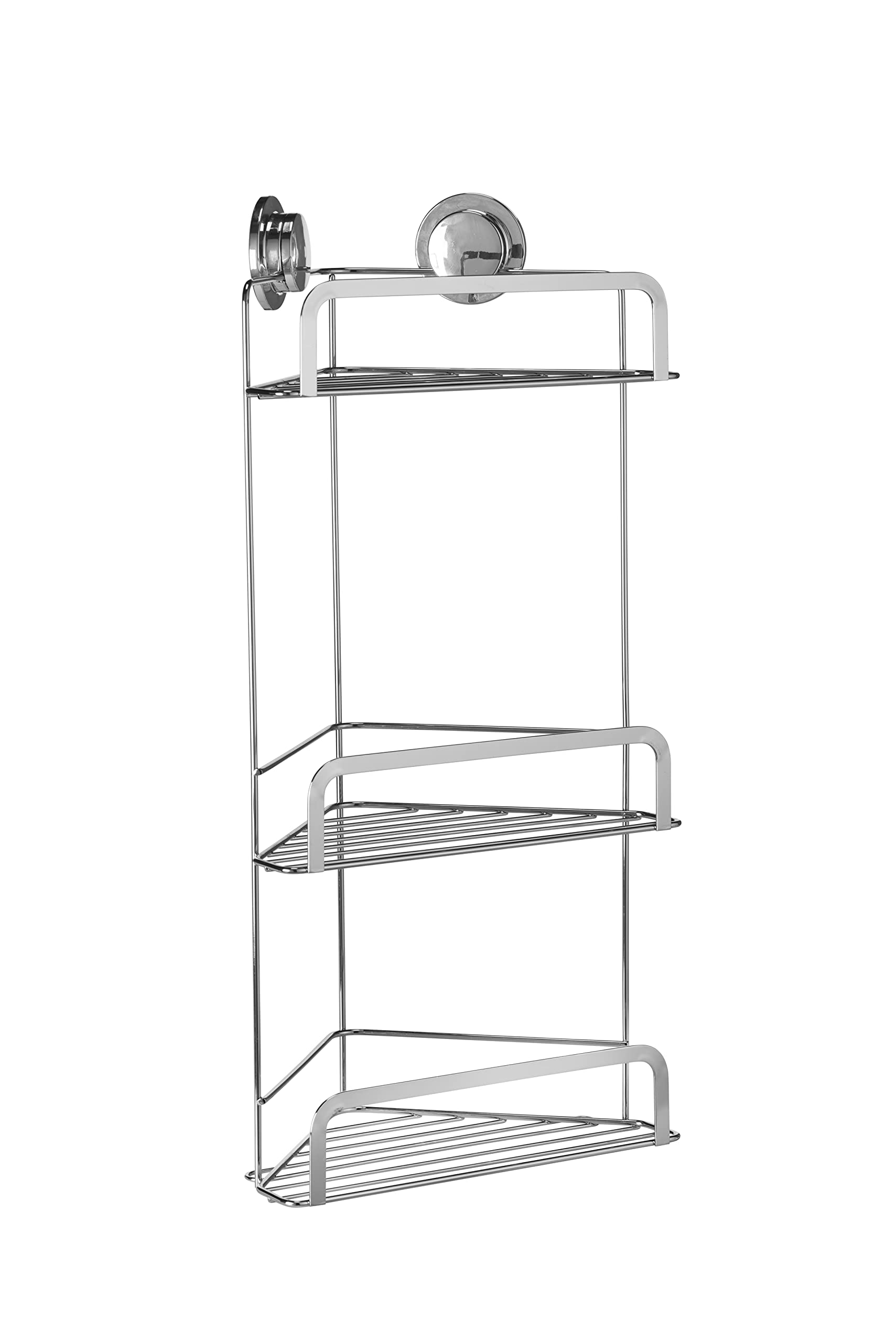 Croydex Stick 'N' Lock 3-Tier Corner Shower Caddy | Chrome No-Drill Shelf