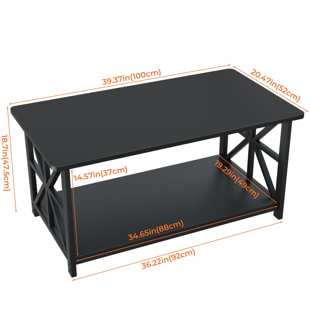 GreenForest 2-Tier Coffee Table – 100cm X-Frame Center Table, Black