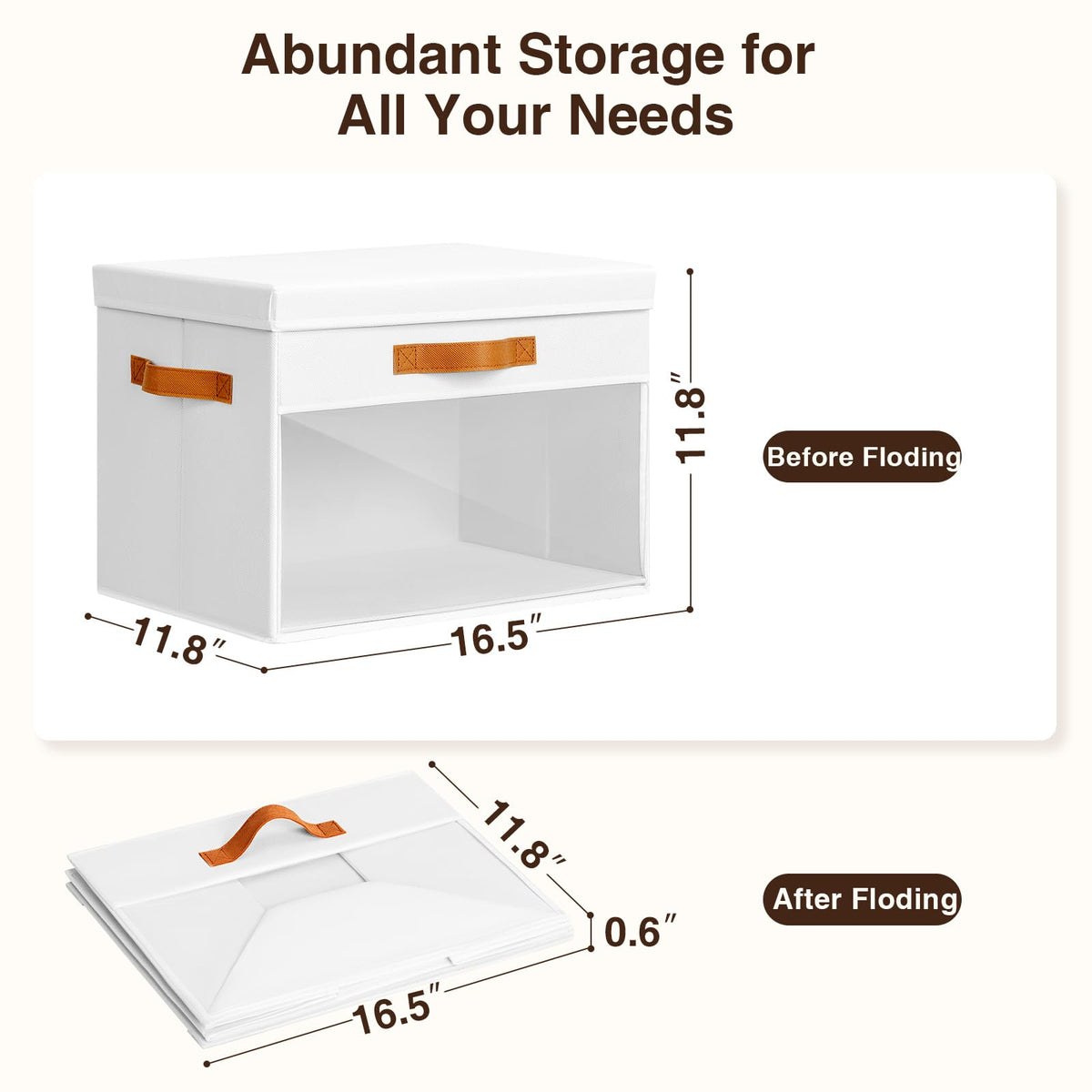 Homsorout Large Fabric Storage Boxes with Lids & Clear PVC Window White 38L - image 2