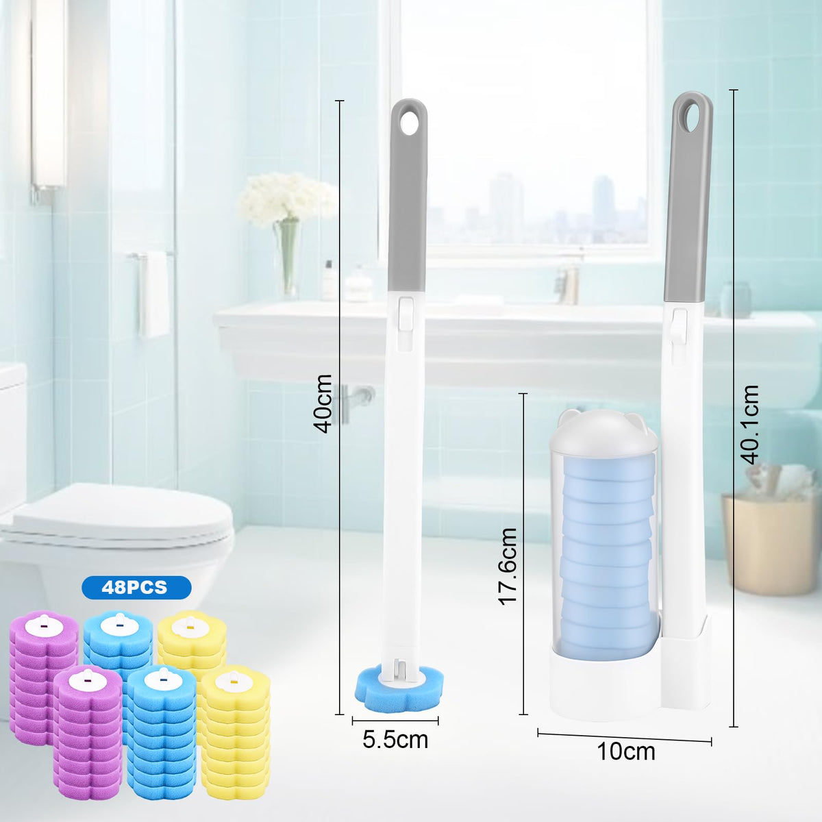 wlich Disposable Toilet Brush Set With 48 Refills, Wall Mounted Holder - image 4