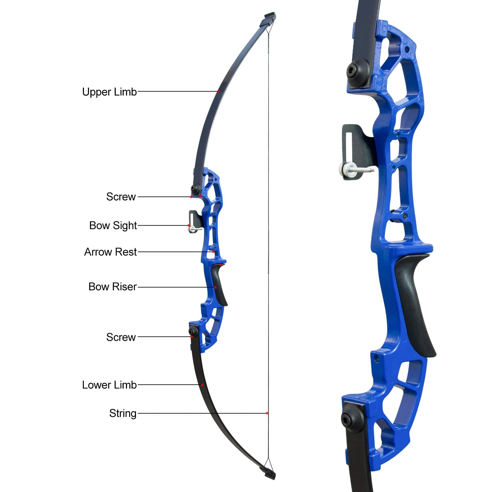 D&Q Takedown Recurve Bow Archery Set with 6 Carbon Arrows - 50"
