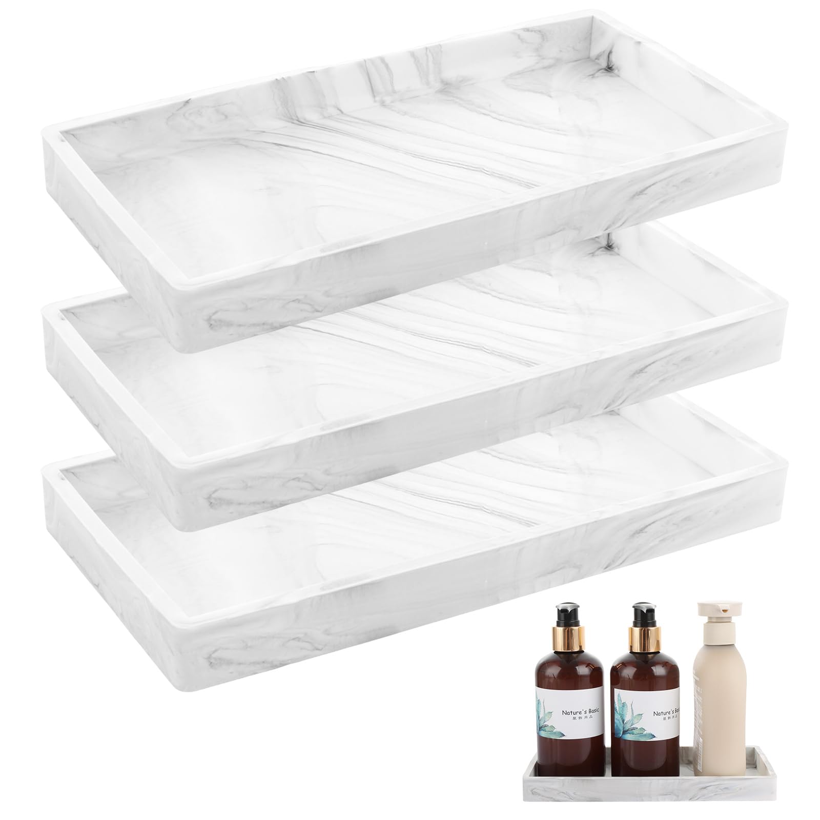 Jolof Store Marble Resin Bathroom Vanity Tray - 3 Piece Cosmetic Set