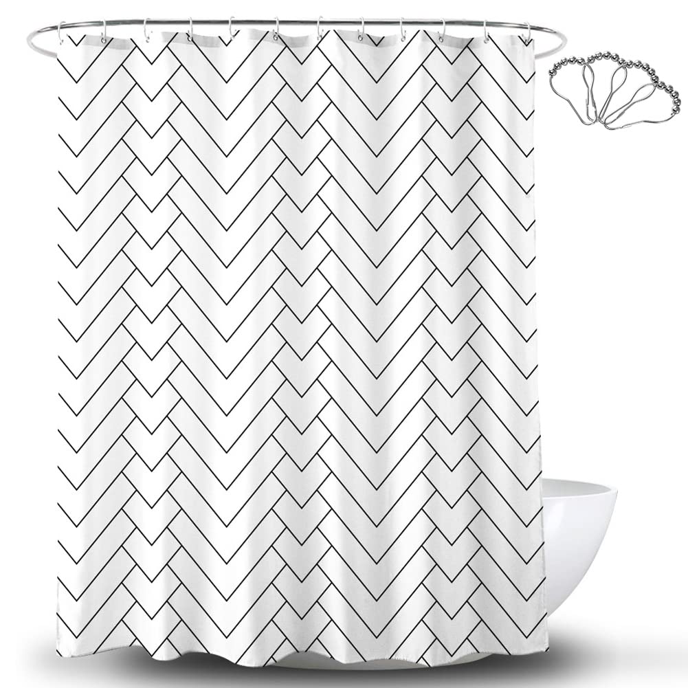 DeKeLaiFu Geometric Shower Curtain – Black and White Polyester with Hooks