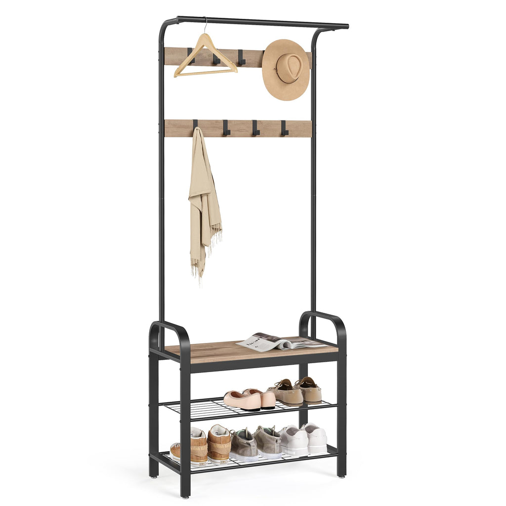 VASAGLE 4-in-1 Coat Rack with Shoe Storage Bench and 9 Hooks – Industrial