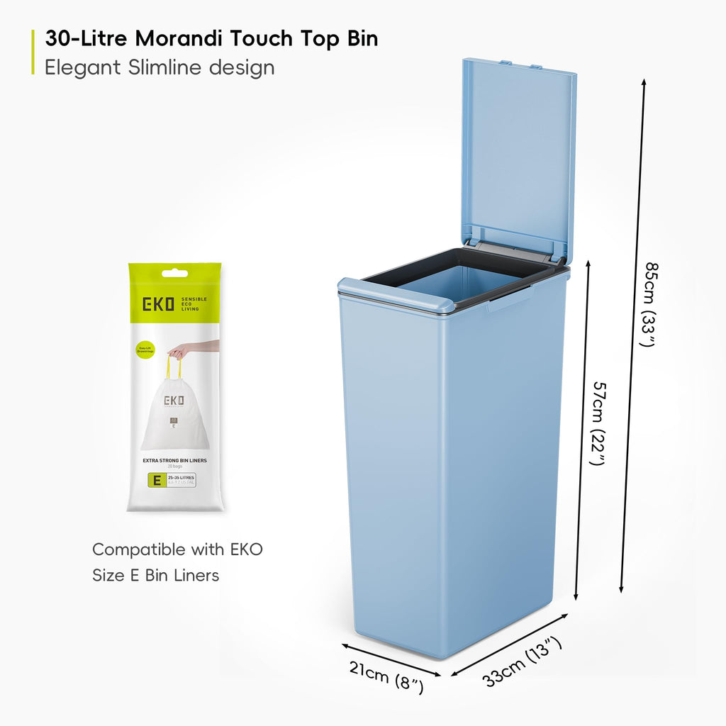 EKO Morandi Touch Recycling Bin – 30L Modular Kitchen Waste Bin, Blue