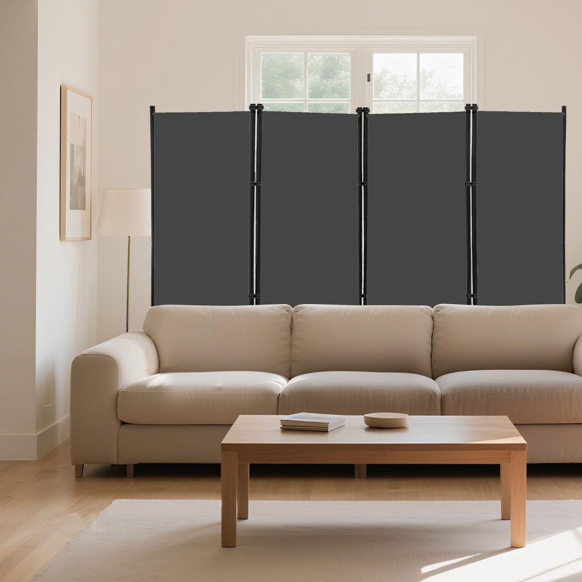 KEORTUN 4-Panel Room Dividers and Folding Privacy Screens 203W x183H cm Office Partition Freestanding Divider for Home Office, Grey - image 3
