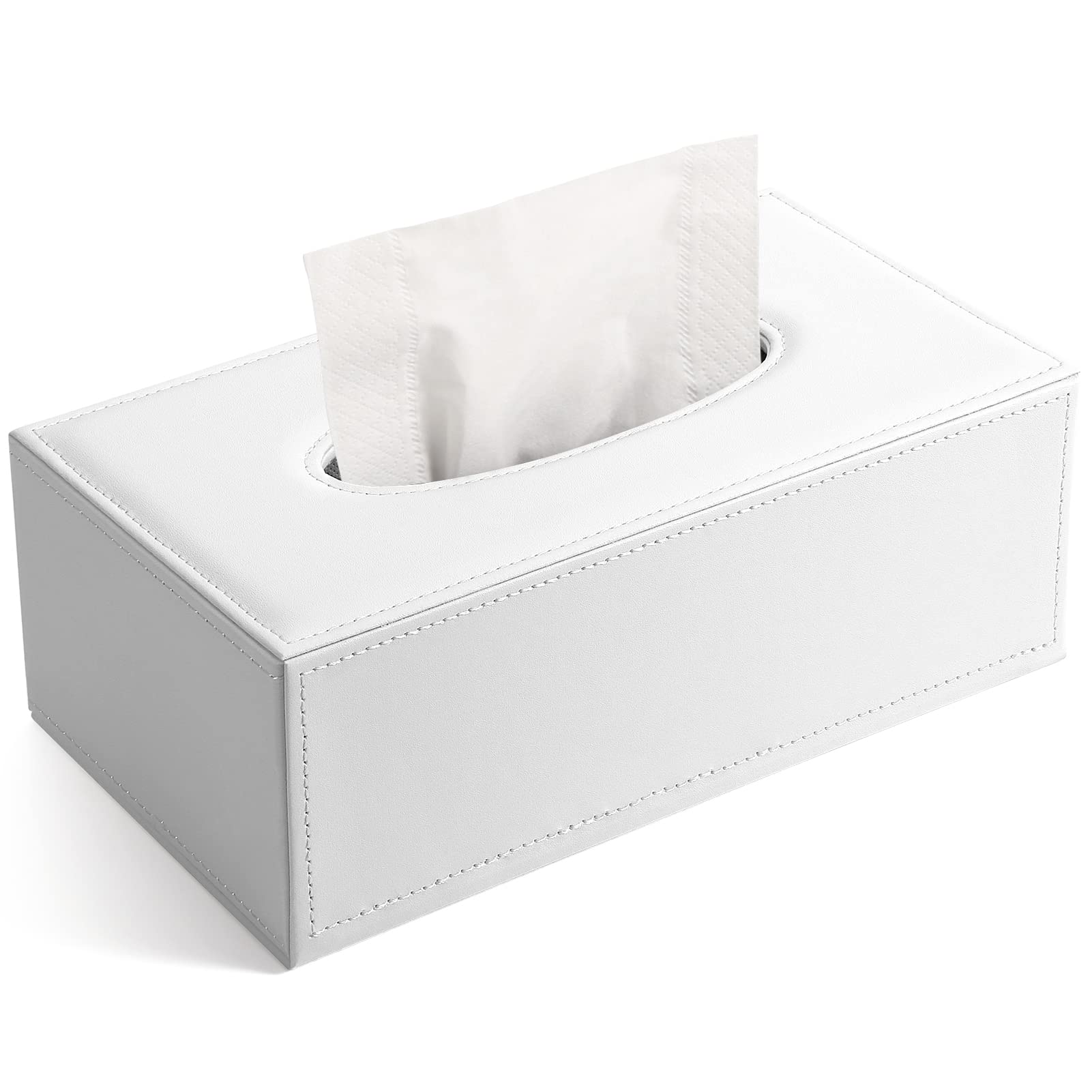 GORESE Rectangular PU Leather Tissue Box – Milk White Marble Decor