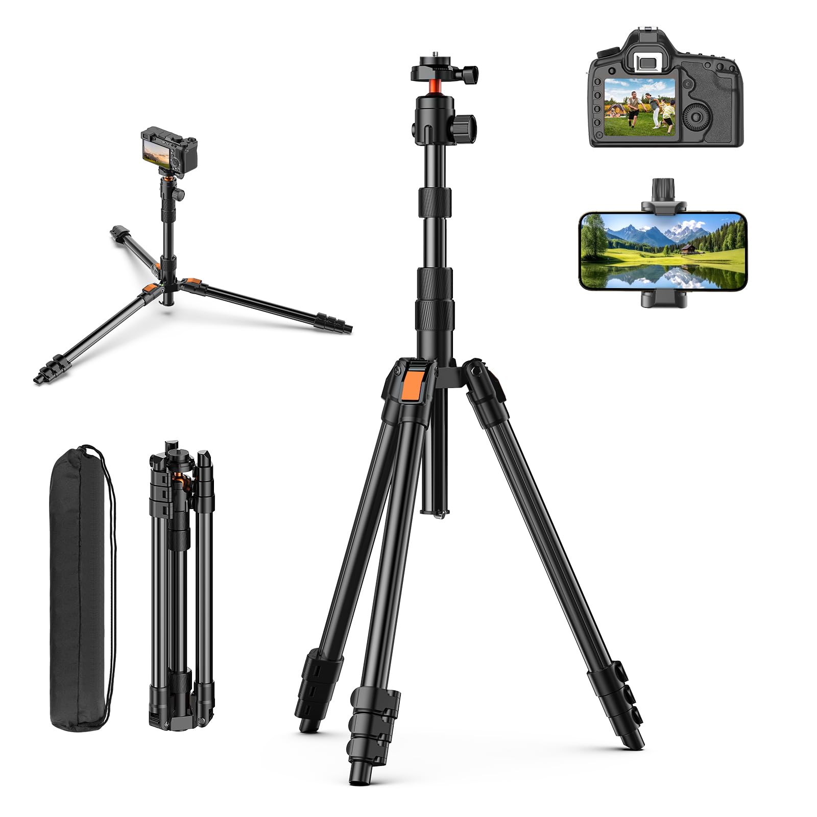 XXZU 71" Camera Tripod | Aluminum DSLR Stand with 360° Ball Head