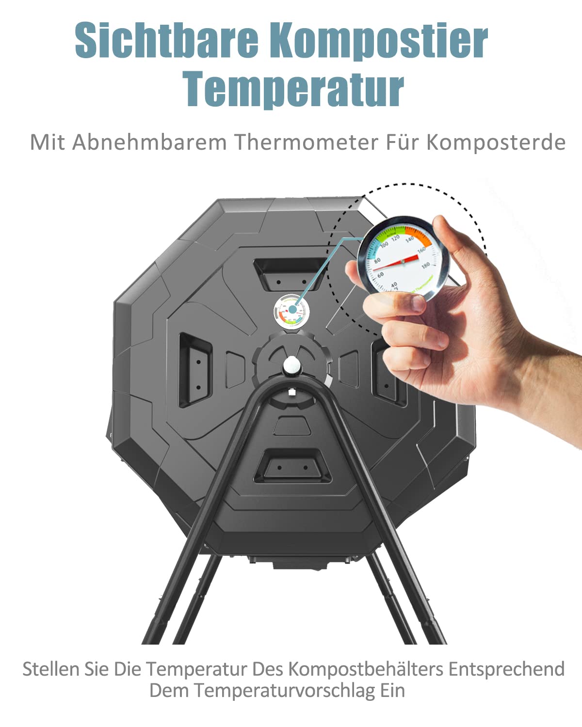 Jolof Store 160L Dual Chamber Tumbling Composter with Thermometer