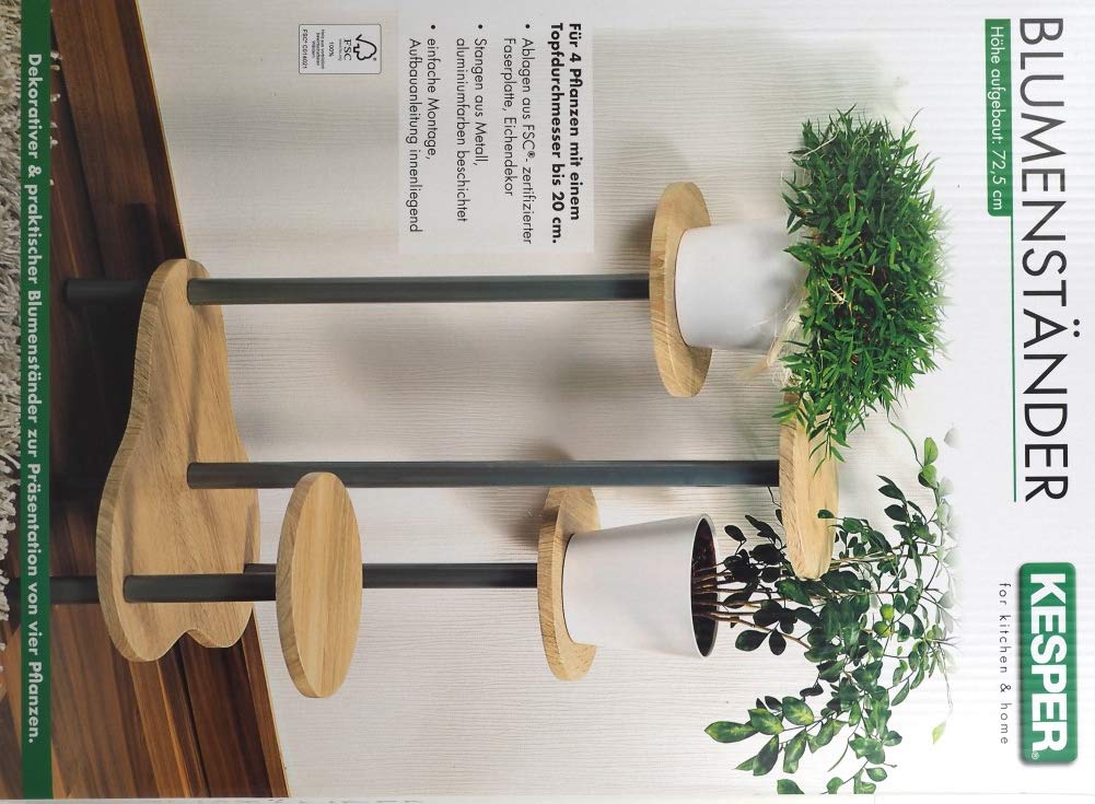 Kesper Flower Stand – Oak Decor Wood Plant Shelf, Brown/Grey