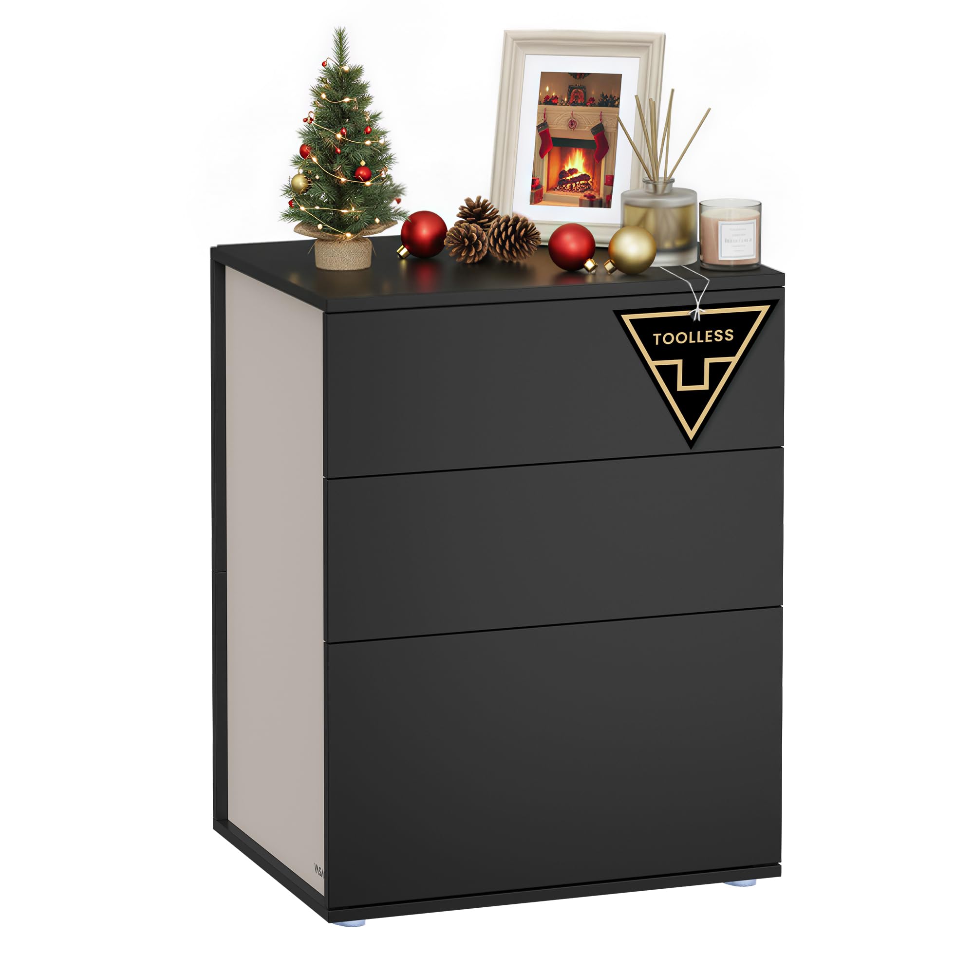 VASAGLE Bedside Table – 3-Drawer Modern Nightstand, Toolless Assembly